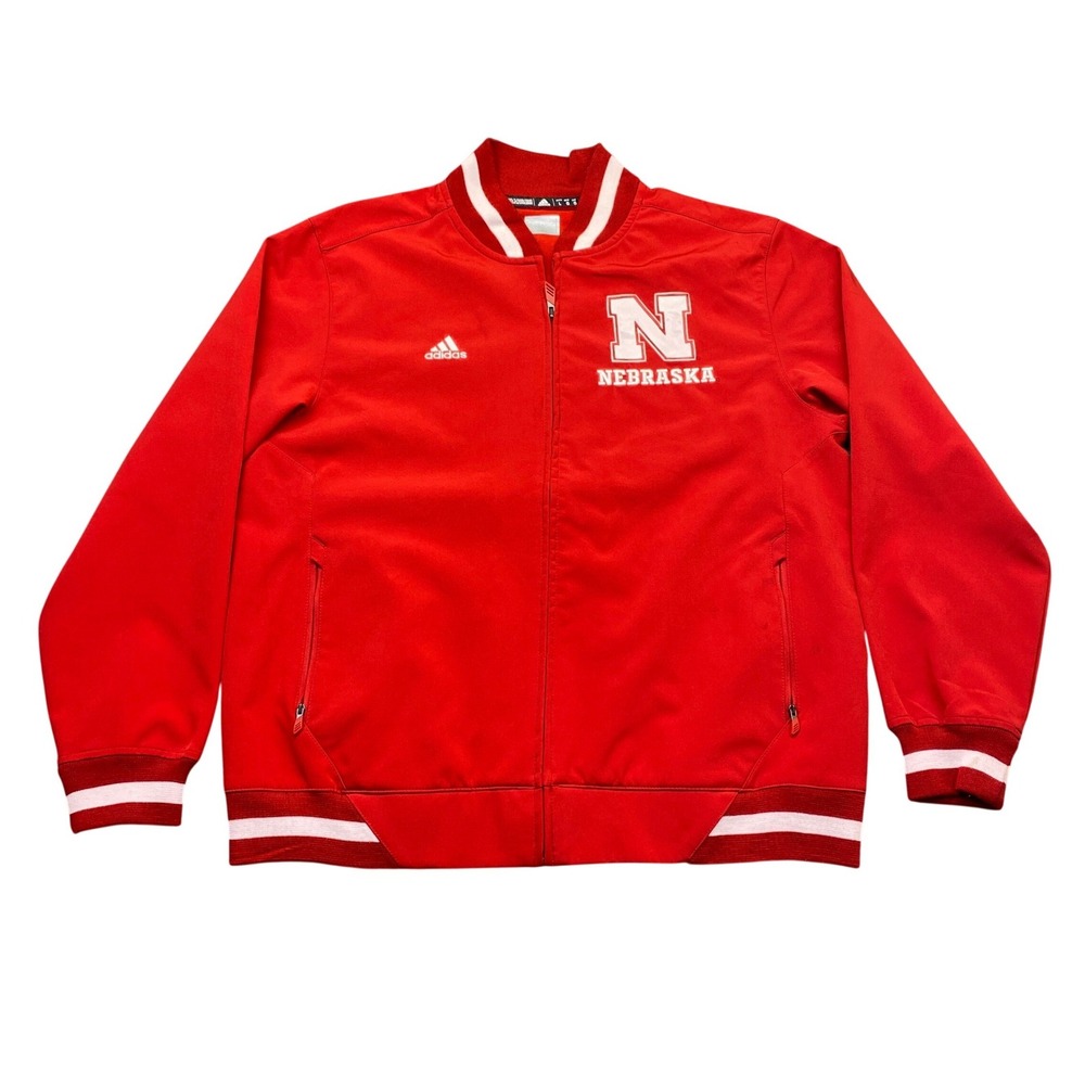 Adidas Nebraska CornHuskers Track Jacket Mens Large Red Full Zip Varsity 6989A